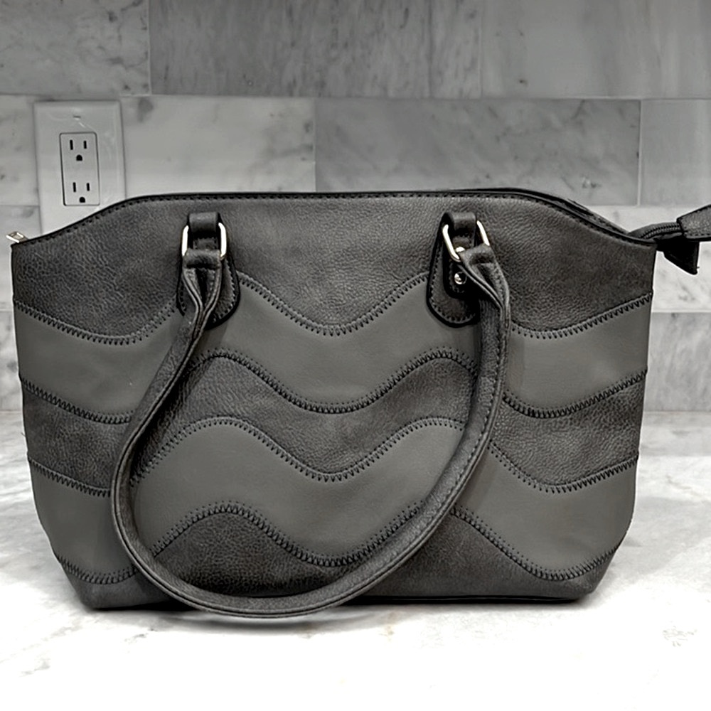 Gray Faux Leather Handbag